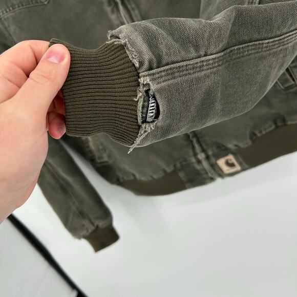 Vintage 90s Men's 2XL Tall Carhartt Santa Fe Green Detroit Canvas Jacket J14 MOS - Picture 7 of 10